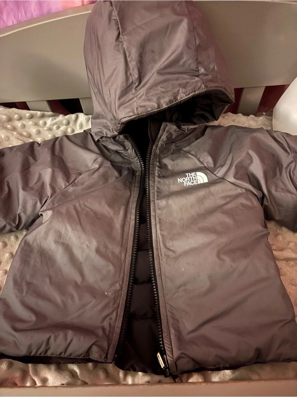 The North Face Kids' Black Puffer Jacket with Hood Reversal